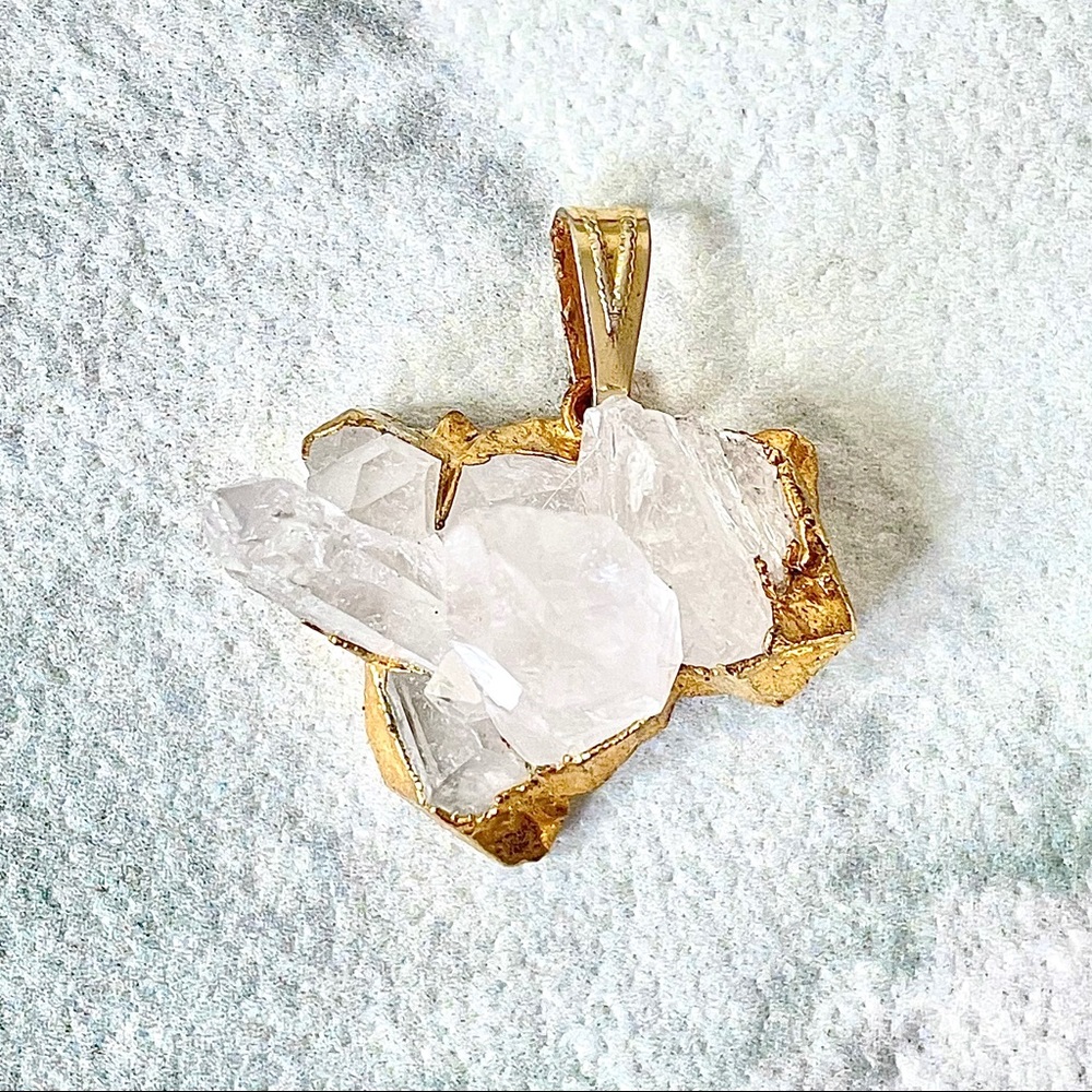 Natural Clear Quartz Crystal Gold Edge Pendant
